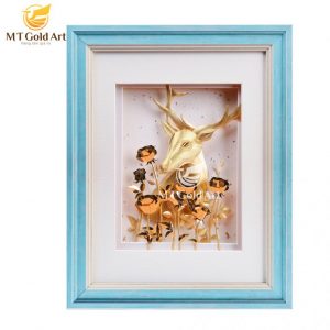 Tranh dát vàng Hươu tài lộc (27x34cm)