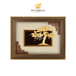Tranh tùng hạc diên niên dát vàng (25x32cm)