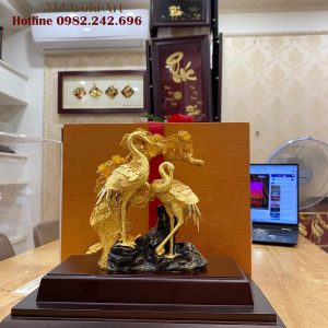 Tượng đôi chim hạc dát vàng 24K (M1)
