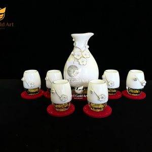 Bộ bình ly pha lê sứ đúc vàng hoa mai – Quà tặng VIP độc lạ (SL03)