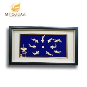 Tranh Cá Chép Hoa Sen – Cửu ngư quần hội (50×90)