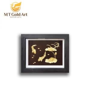 Tranh cá chép hoa sen dát vàng 24k (27x34cm)