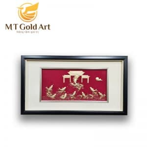 Tranh cá chép vượt vũ môn dát vàng (40x65cm)