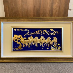 Tranh ngựa Bát Mã dát vàng 24K(50x90cm)