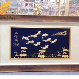 Tranh cửu ngư quần hội - nền xanh mạ vàng